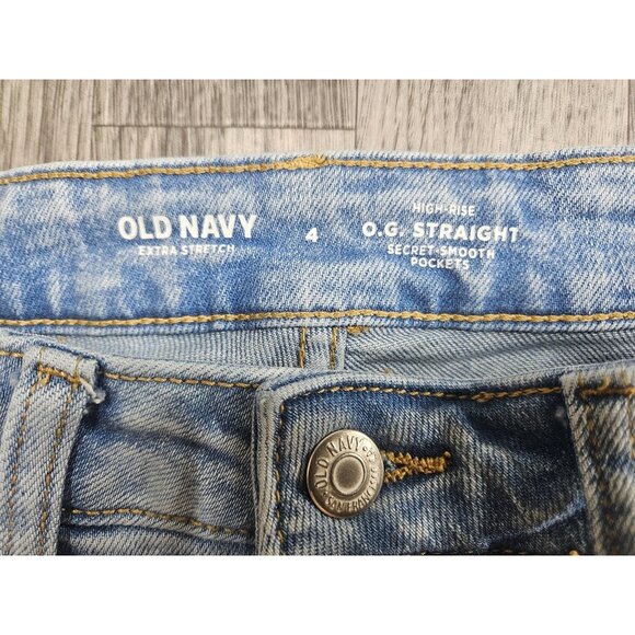 (3/$35) Old Navy Jeans Womens 4 Blue High Rise O.G. Straight Button Fly Denim - Picture 6 of 12